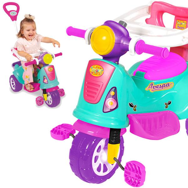 Imagem de Carrinho de Passeio e Pedal Maral Moto Triciclo Avespa Pink