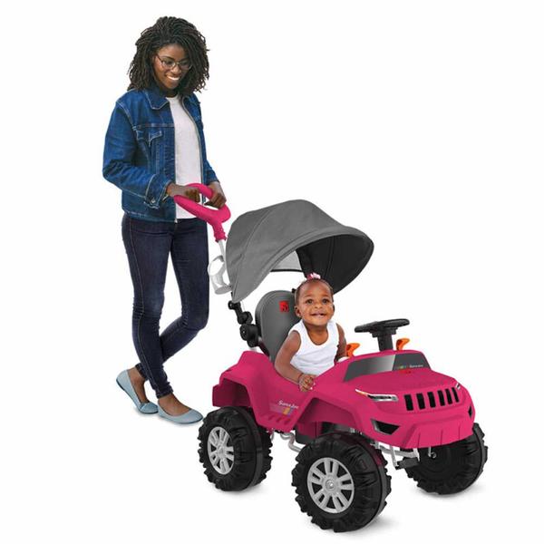 Imagem de Carrinho de Passeio e Pedal - SuperJipe Reclinável com Capota - Rosa - Bandeirante