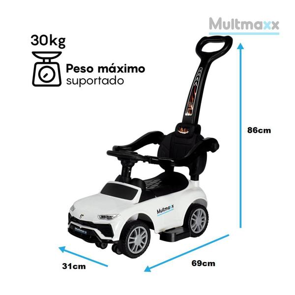 Imagem de Carrinho de Passeio Infantil Criança com Empurrador Buzina Branco até 30Kg Multmaxx