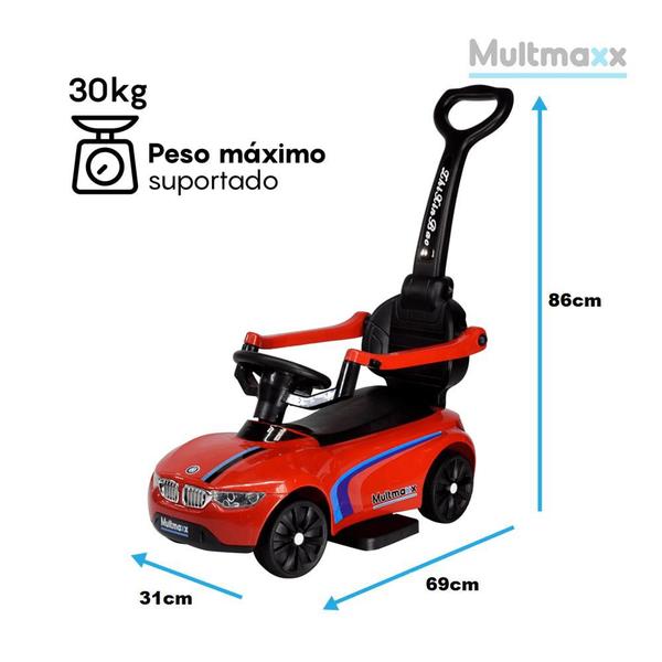 Imagem de Carrinho de Passeio Infantil Criança com Empurrador Buzina Vermelho até 30Kg Multmaxx