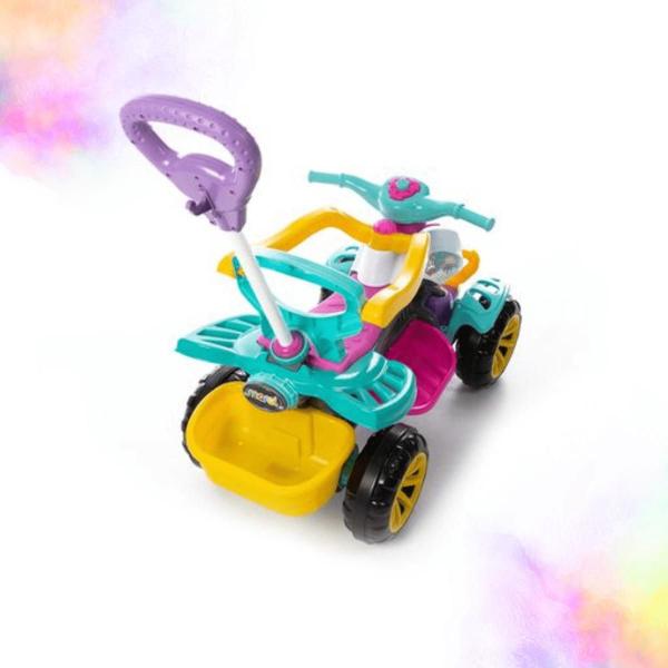 Imagem de Carrinho De Passeio Infantil Menina Quadriciclo Haste Pedal Com Empurrador