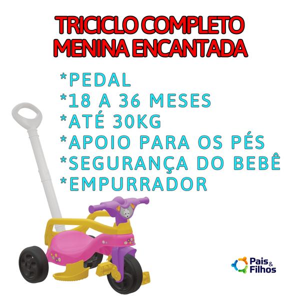 Imagem de Carrinho De Passeio Infantil Triciclo Menina Criança Bebe Com Empurrador E Pedal