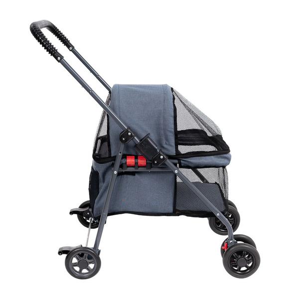 Imagem de Carrinho de passeio pet para cães e gatos até 15kg com porta copo, 2 guias para pet de pequeno porte