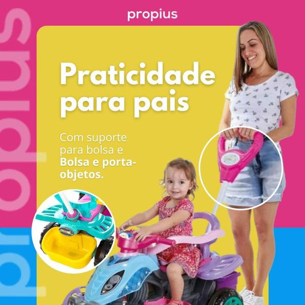 Imagem de Carrinho De Passeio Quadriciclo Infantil Menina Plástico Antiderrapante Puxador Aro Protetor Coordenação Motora