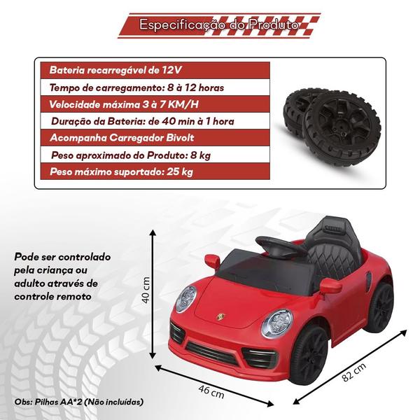 Imagem de Carrinho De Pedal Infantil 2 em 1 Porsche Vermelho 12V Usb