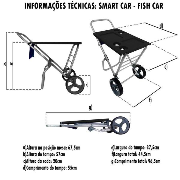 Imagem de Carrinho de Praia Alumínio Smart Car Azul Zaka 