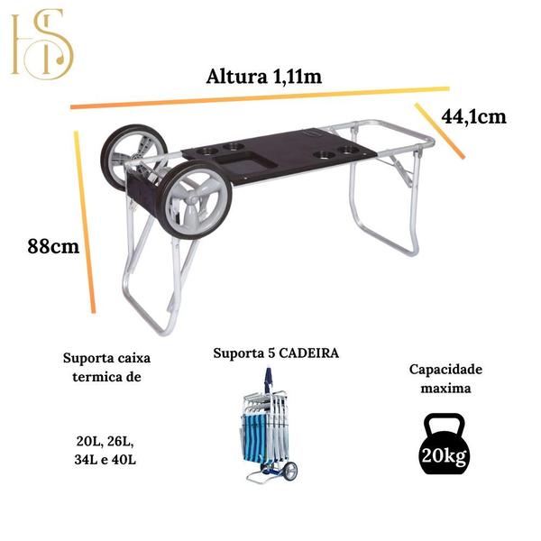 Imagem de Carrinho de praia mor Para Cooler Suporta 20 kg Vira Mesa