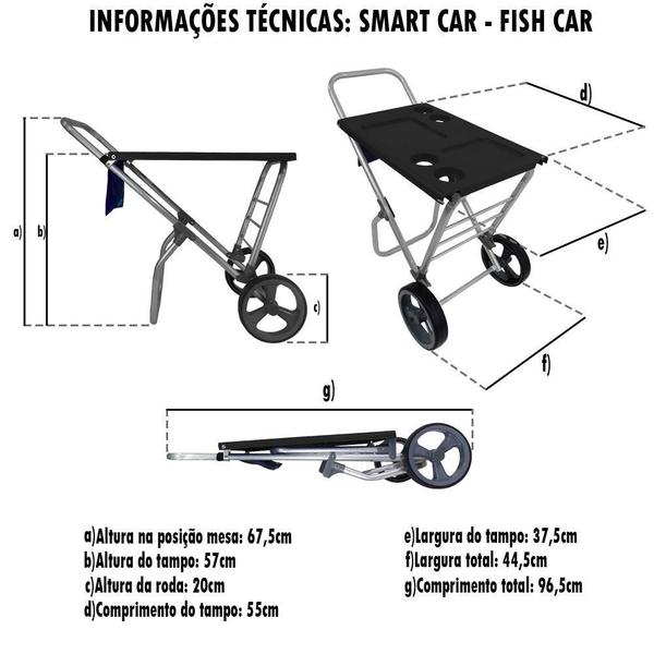 Imagem de Carrinho De Praia Zaka Smart Car Preto P/Caixa Térmica