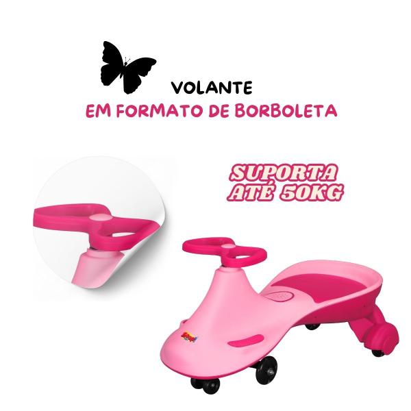 Imagem de Carrinho de Rolimã Gira Car Rosa - Musical Plasmacar Skate C/ Luzes Até 50kg Infantil - Zoop