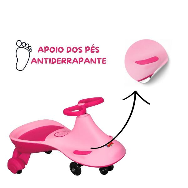 Imagem de Carrinho de Rolimã Gira Car Rosa - Musical Plasmacar Skate C/ Luzes Até 50kg Infantil - Zoop