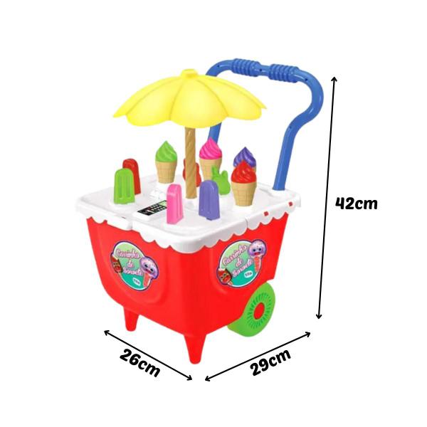 Imagem de Carrinho De Sorvete De Brinquedo Infantil Com Acessórios Completa Sorveteria  Brinquedos Tilin