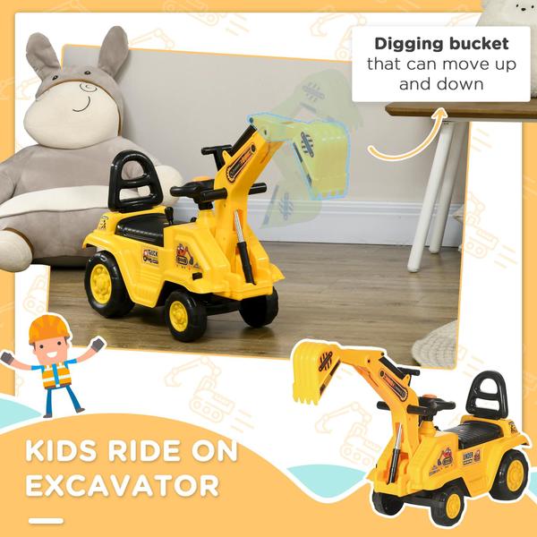 Imagem de Carrinho de tração Ride On Excavator HOMCOM Kids Digger Truck 18M+