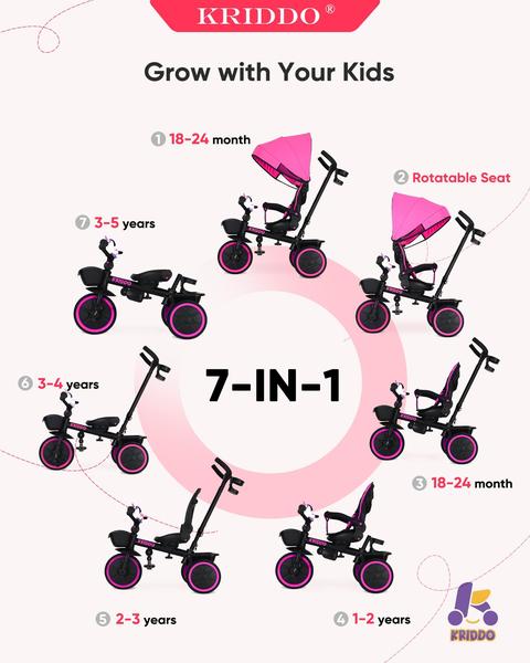 Carrinho de triciclo KRIDDO 7 em 1 para crianças 18M-5Y com acessórios Imagem de Carrinho de triciclo KRIDDO 7 em 1 para crianças 18M-5Y com acessórios