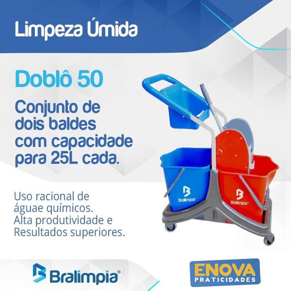 Imagem de Carrinho Doblô 50 Litros Bralimpia com espremedor e baldes 