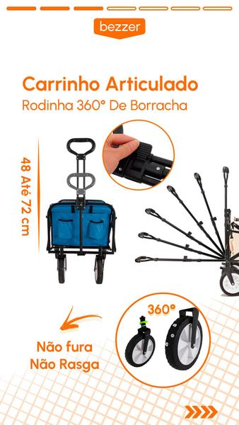 Imagem de Carrinho Dobrável 80 Kg Camping Praia Pesca Viagem com  Porta Copo Cariola de Mão Articulado Transporte Multiuso