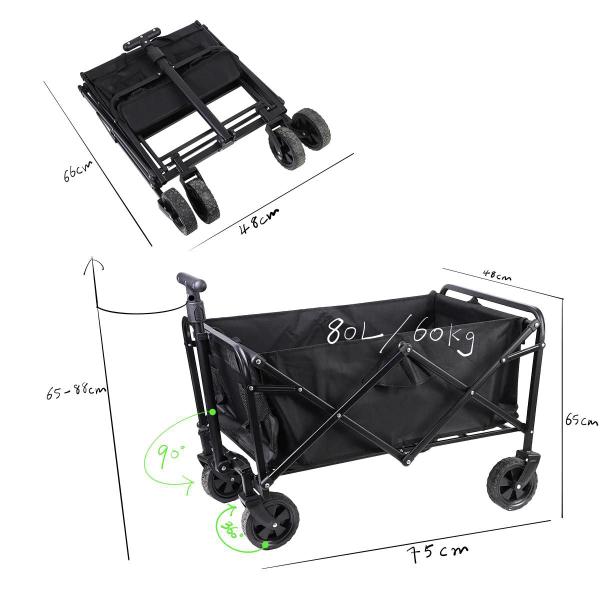 Imagem de Carrinho Dobrável Aço 80L de vagão compras Feiras até 60Kg
