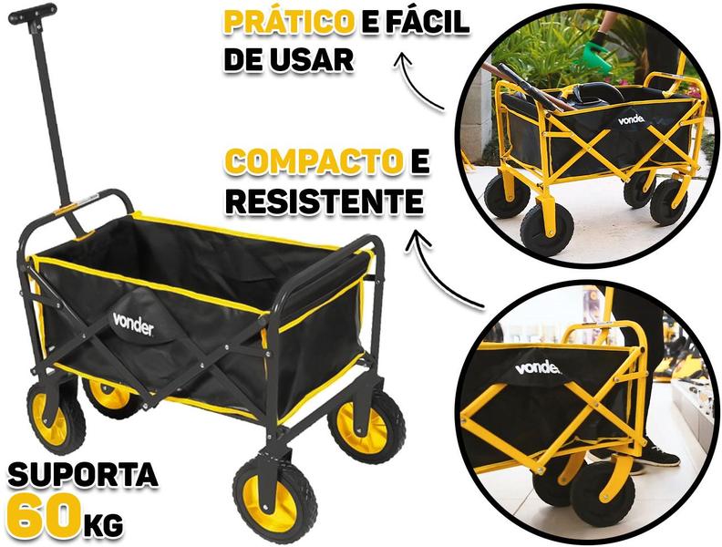 Imagem de Carrinho Dobrável Em Metal Bolsa Para Carga Lona Removível 60kg Roda De 7 Polegadas Vonder