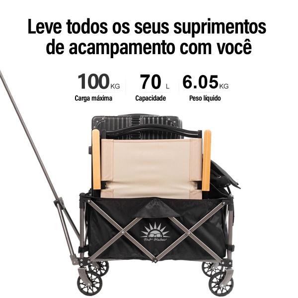 Imagem de Carrinho Dobrável Para Camping Praia Pesca De Mão 100kg 70L Articulado Transporte Multifuncional 