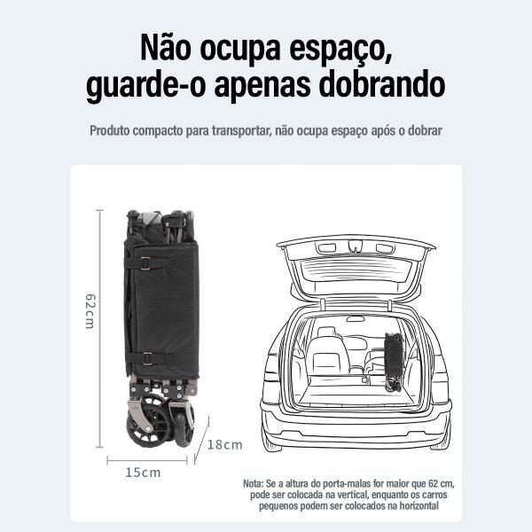 Imagem de Carrinho Dobrável Para Camping Praia Pesca De Mão 100kg 70L Articulado Transporte Multifuncional 