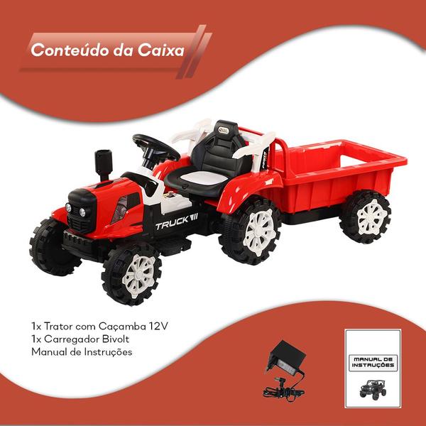 Imagem de Carrinho Elétrico A Bateria Trator Com Carreta Cor Vermelho