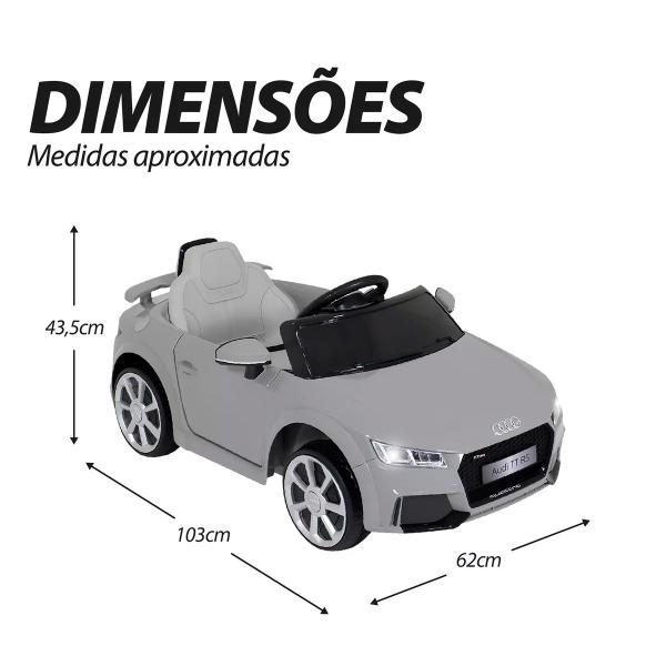 Imagem de Carrinho Elétrico Audi TT RS 12V Controle Remoto Luzes/Som MP3 USB Velocímetro Digital Led Cinza Bel