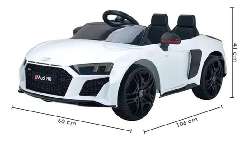 Imagem de Carrinho Elétrico Infantil Audi R8 C/ Controle Farol Luz 12v Branco