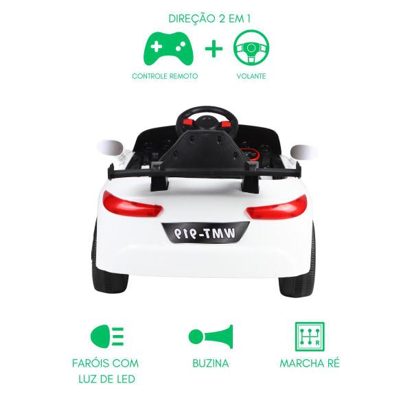 Imagem de Carrinho Elétrico Infantil Branco 12V Música Usb Mp3 P2 Sons