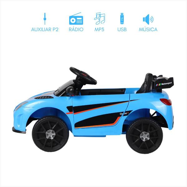 Imagem de Carrinho Elétrico Infantil Esportivo 12V Azul Rádio USB MP3