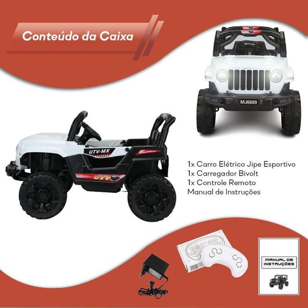 Imagem de Carrinho Elétrico Infantil Mini Jipe Branco Controle 2 Em 1