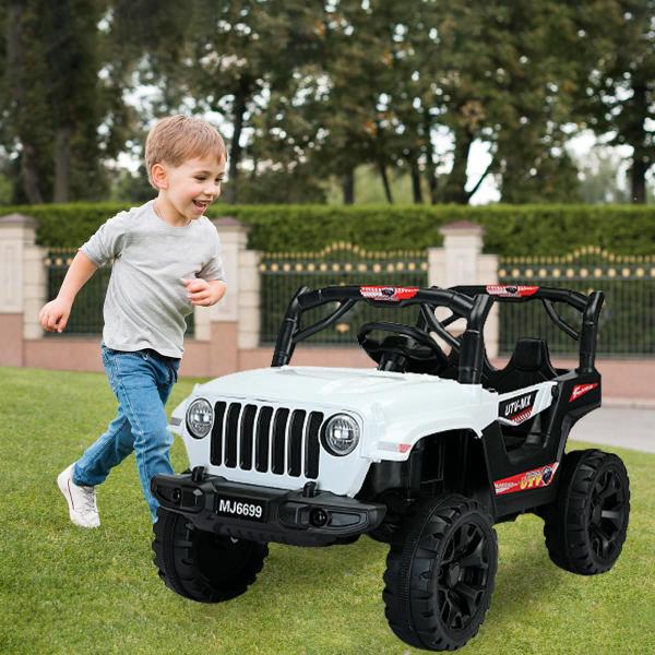 Imagem de Carrinho Elétrico Infantil Mini Jipe Branco Controle 2 Em 1