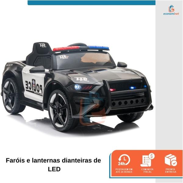 Imagem de Carrinho Elétrico Infantil Policia Carro Motorizado Luzes Som Passeio Automático Pedal Controle Remoto 12v Bivolt Viatura Drift Farol Mini Veículo