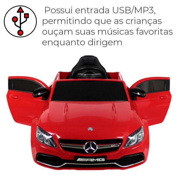 Imagem de Carrinho Elétrico Mercedes 12V Vermelho Infantil Passeio Pedal Ou Controle Remoto Com USB Até 25kg Bel