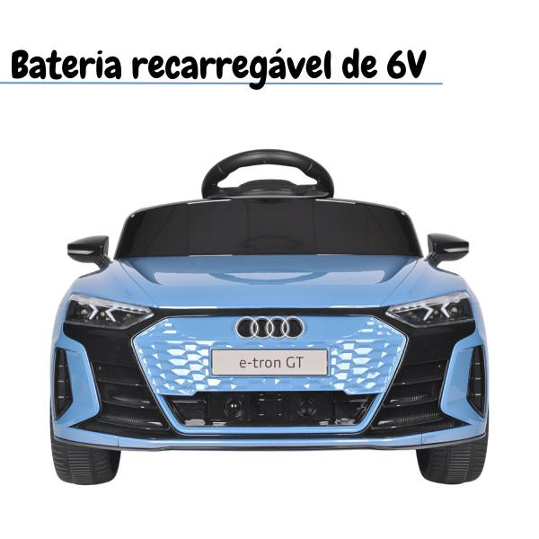 Imagem de Carrinho Elétrico Mini Audi E-tron Gt 6v Infantil Azul Bw273 Importway Toca MP3 Luz/Som Controle Remoto Suporta 25kg