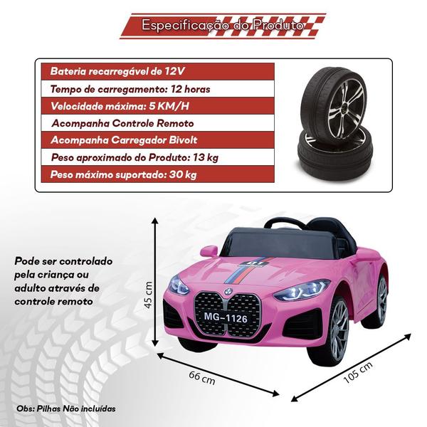 Imagem de Carrinho Elétrico Passeio Bateria Recarregável BMV S4 Rosa