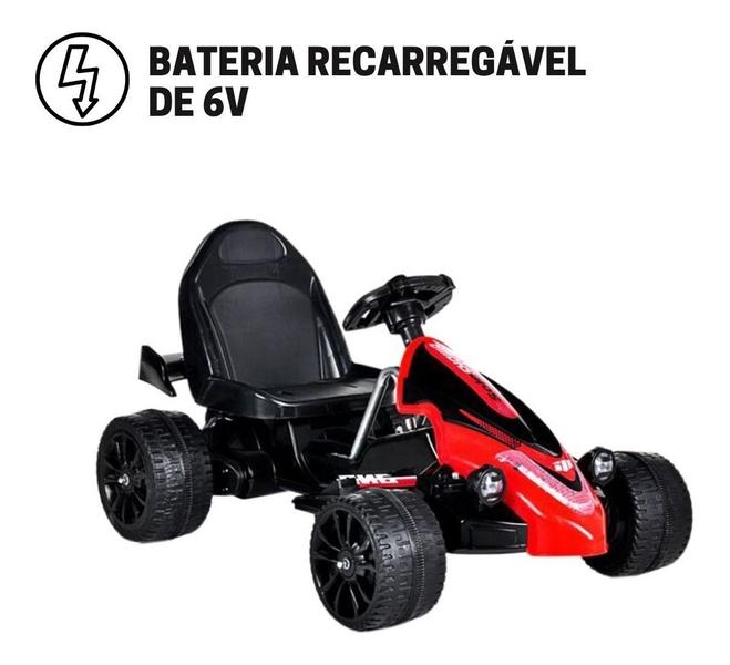 Imagem de Carrinho Eletrico Recarregavel Bateria 6v Mini Kart Preto Com Luzes e Velocidade de até 5 Km/H Suporta 25 Kg