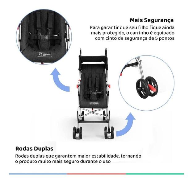 Imagem de Carrinho Estilo Guarda Chuva Multikids Baby Preto Com Chassi De Cor Prateado