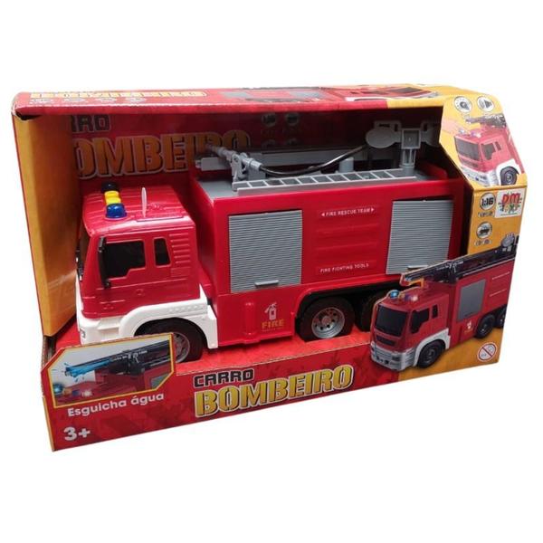 Imagem de Carrinho Fricção Caminhão Bombeiro Resgate Escada Lança Água 24cm DM Toys