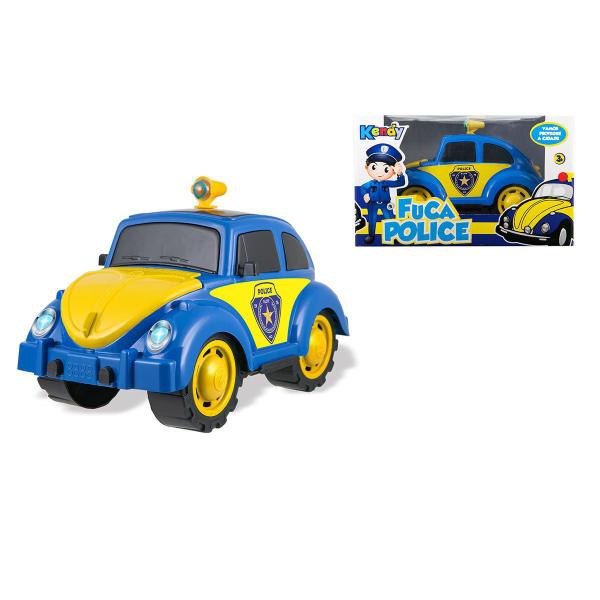 Imagem de Carrinho Fusca Policia Brinquedo Carro Fusquinha Grande Azul Capô Traseiro e Dianteiro Abre e Fecha