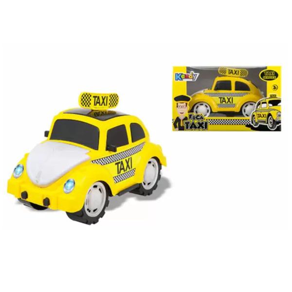 Imagem de Carrinho Fusca Taxi Brinquedo Carro Fusquinha Grande Amarelo Capô Traseiro e Dianteiro Abre e Fecha