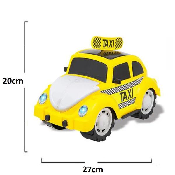 Imagem de Carrinho Fusca Taxi Brinquedo Carro Fusquinha Grande Amarelo Capô Traseiro e Dianteiro Abre e Fecha