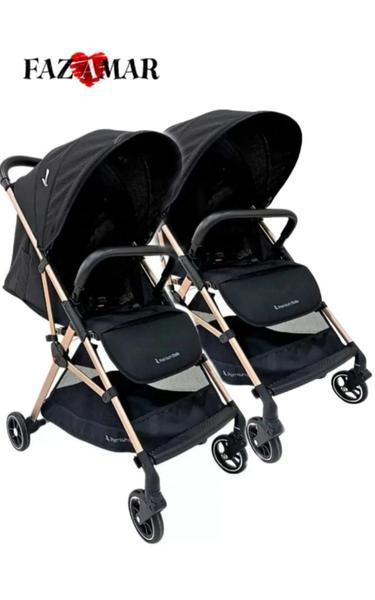 Imagem de Carrinho gemeos zurich Preto/Gold Couro Preto - Premuim Baby