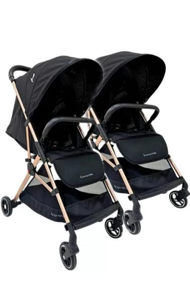 Carrinho gemeos zurich Preto/Gold Couro Preto - Premuim Baby - PREMIUM BABY Imagem de Carrinho gemeos zurich Preto/Gold Couro Preto - Premuim Baby