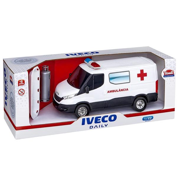 Imagem de Carrinho Infantil Ambulância Realista Iveco com + Maca e Oxigênio