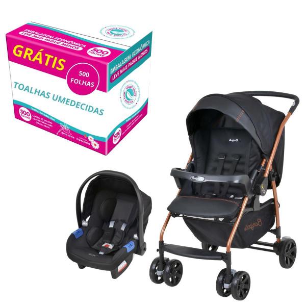 Imagem de Carrinho Infantil Bebê Passeio Rio K Preto Burigotto kit Higiene Lenço Umidecidos 