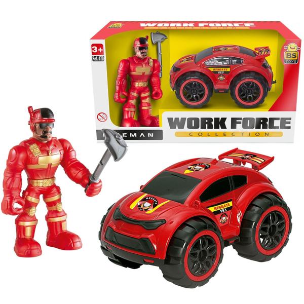 Imagem de Carrinho Infantil Com Bombeiro Work Force Resgate - Bs Toys