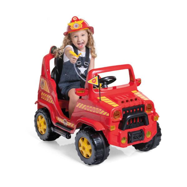 Imagem de Carrinho Infantil Diipi Bombeiro Passeio e Pedal Jip Com Capacete Calesita