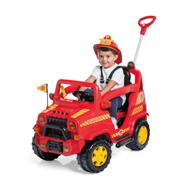 Imagem de Carrinho Infantil Diipi Bombeiro Passeio e Pedal Jip Com Capacete Calesita