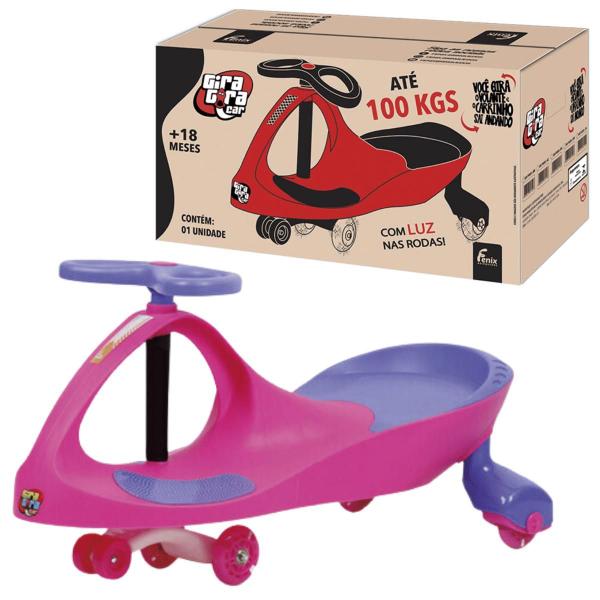 Imagem de Carrinho Infantil Gira Car Rosa Com Led Tipo Rolimã