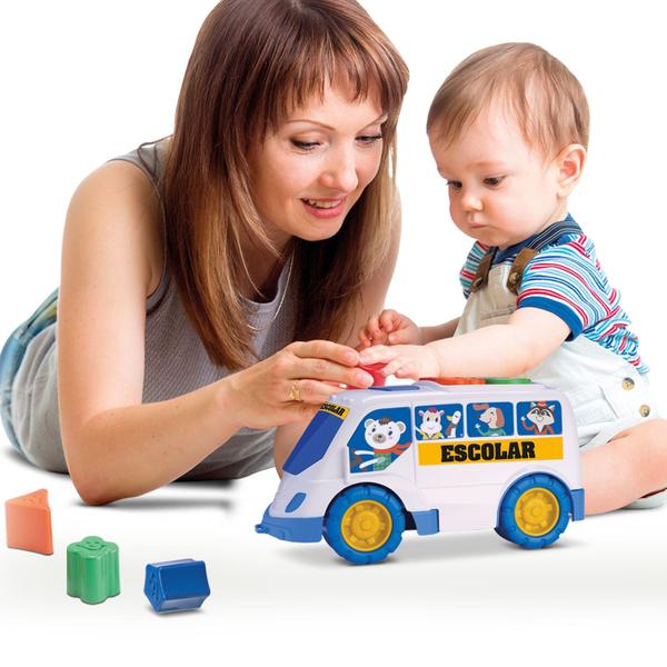 Imagem de Carrinho Infantil Onibus Didático Com Peças De Animais Montessori Samba Toys 30 cm