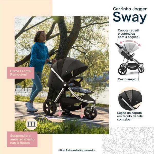 Imagem de Carrinho Jogger Sway Três Rodas 0-15kgs Preto com Cinza Litet - BB373